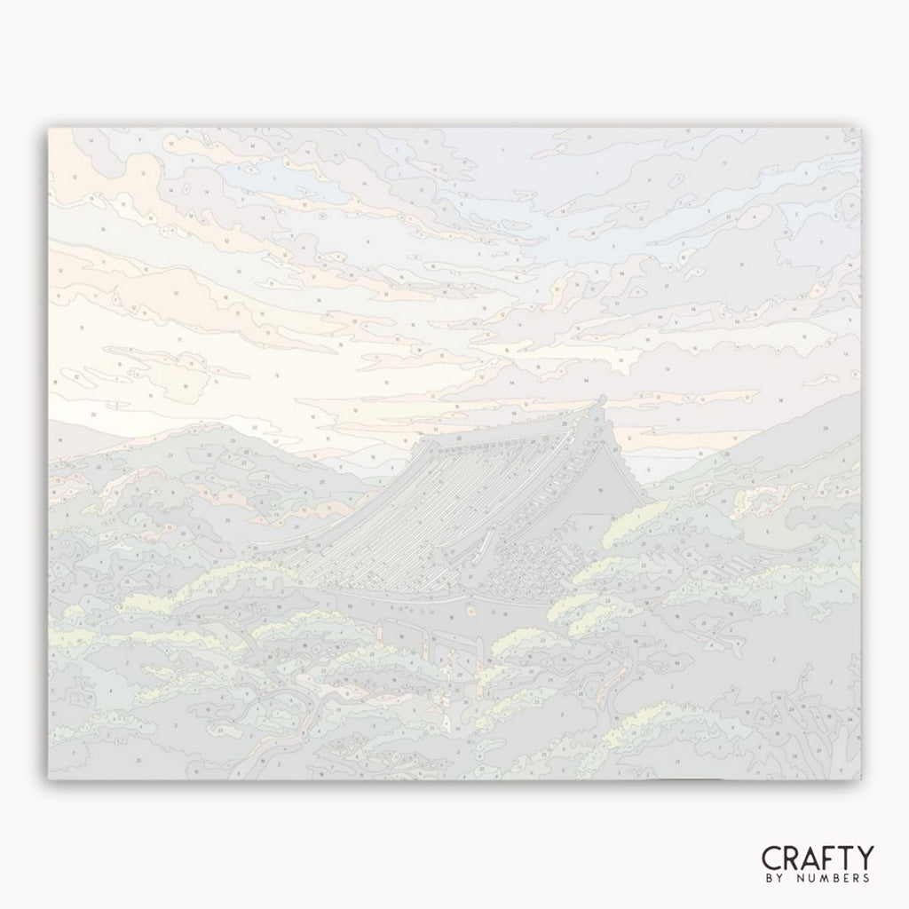 Numbered canvas preview for Temple of Tranquility, showing the outlined painting sections.