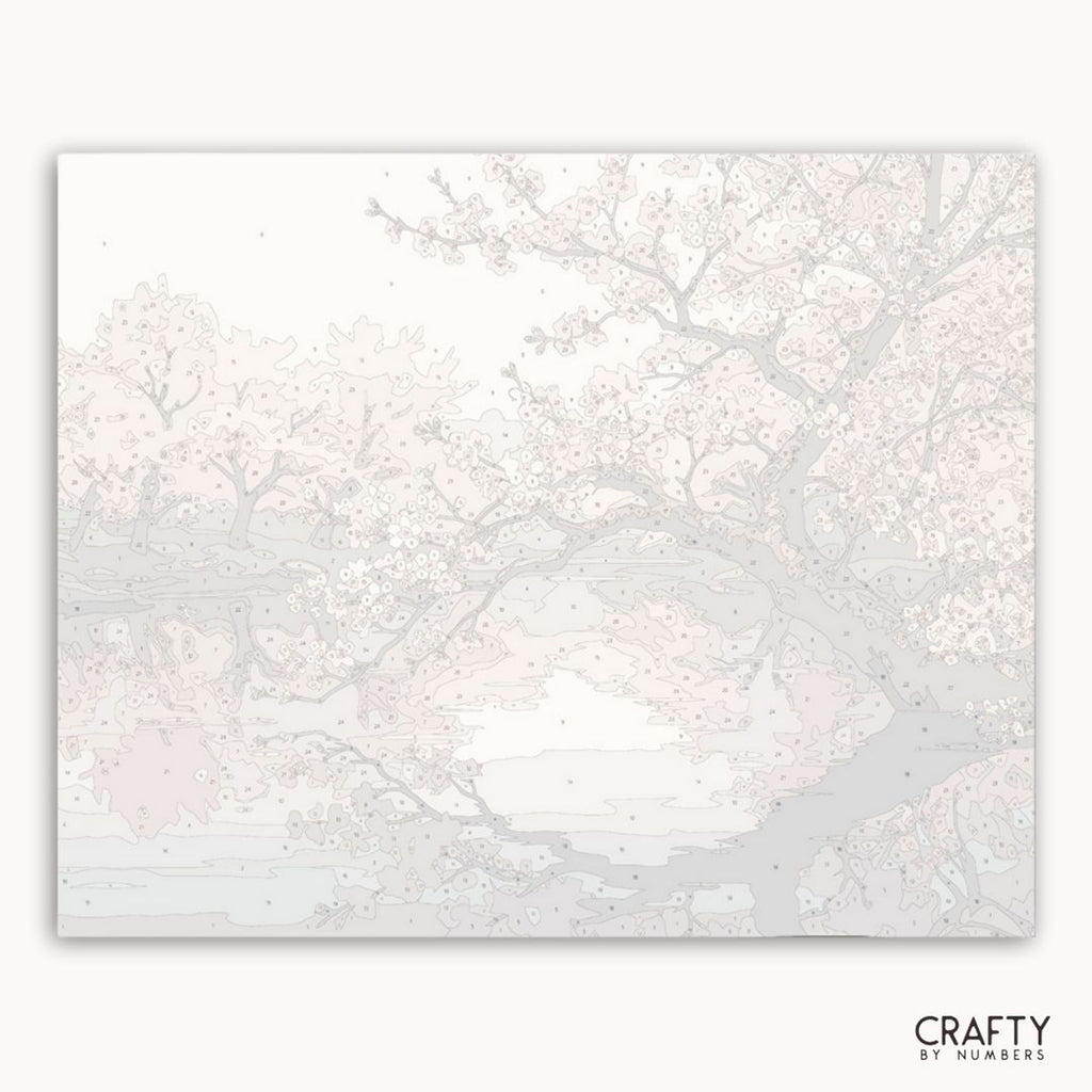 Numbered canvas preview for Sakura Reflections, showing the outlined painting sections.