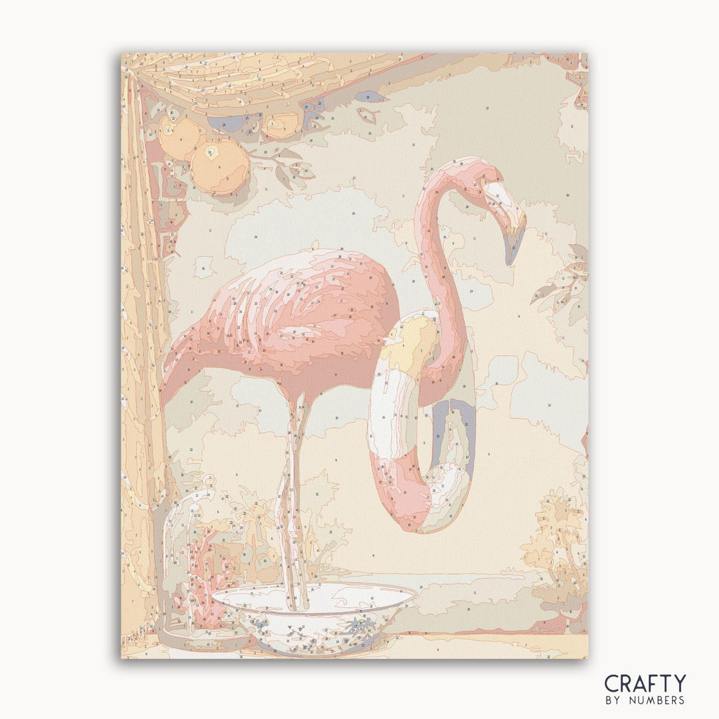 Flamingo Angelina Art paint by number inspired by famous paintings, capturing vibrant colors like van gogh famous paintings.