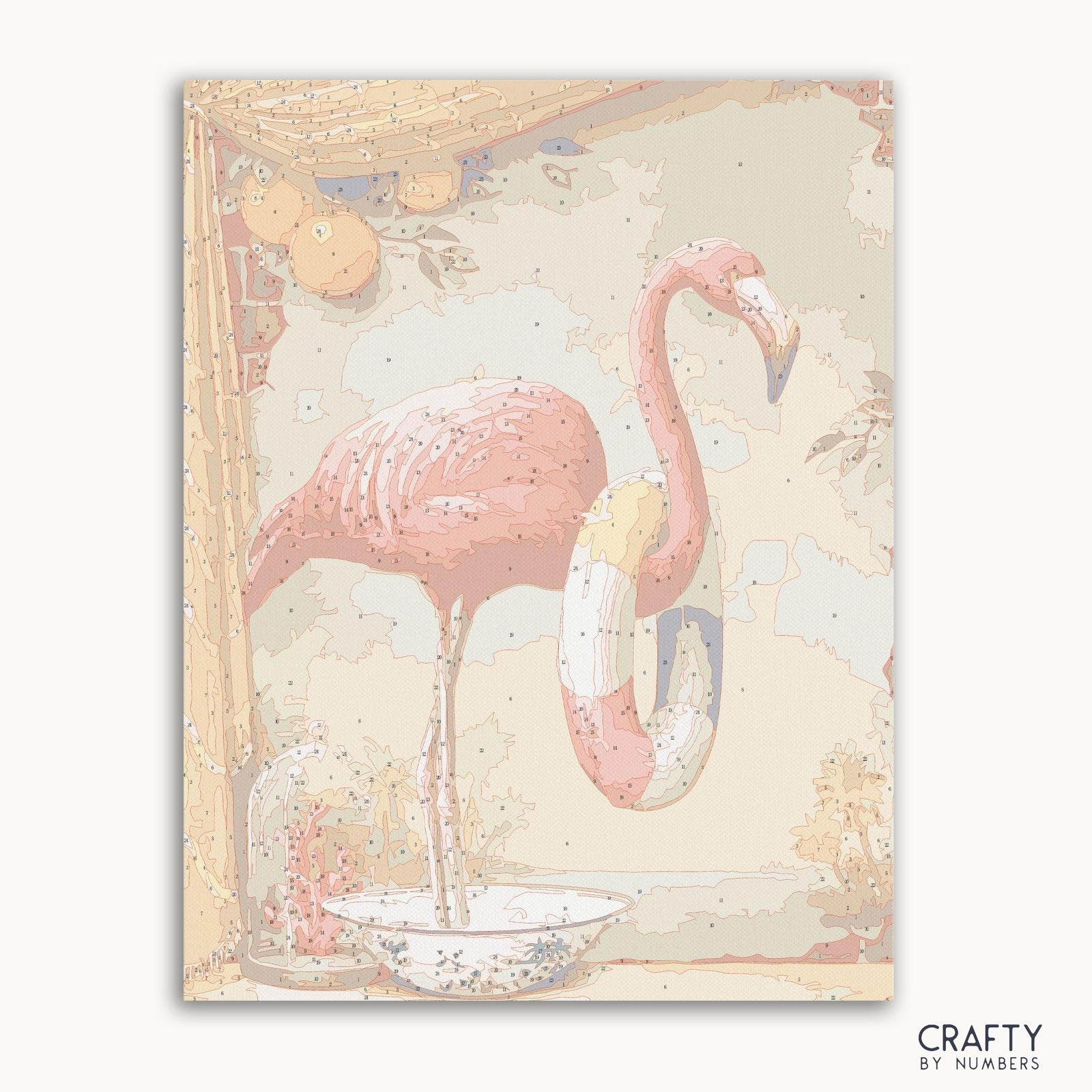 Flamingo Angelina Art pinta por números inspirada en pinturas famosas, capturando colores vibrantes como las famosas pinturas de Van Gogh.