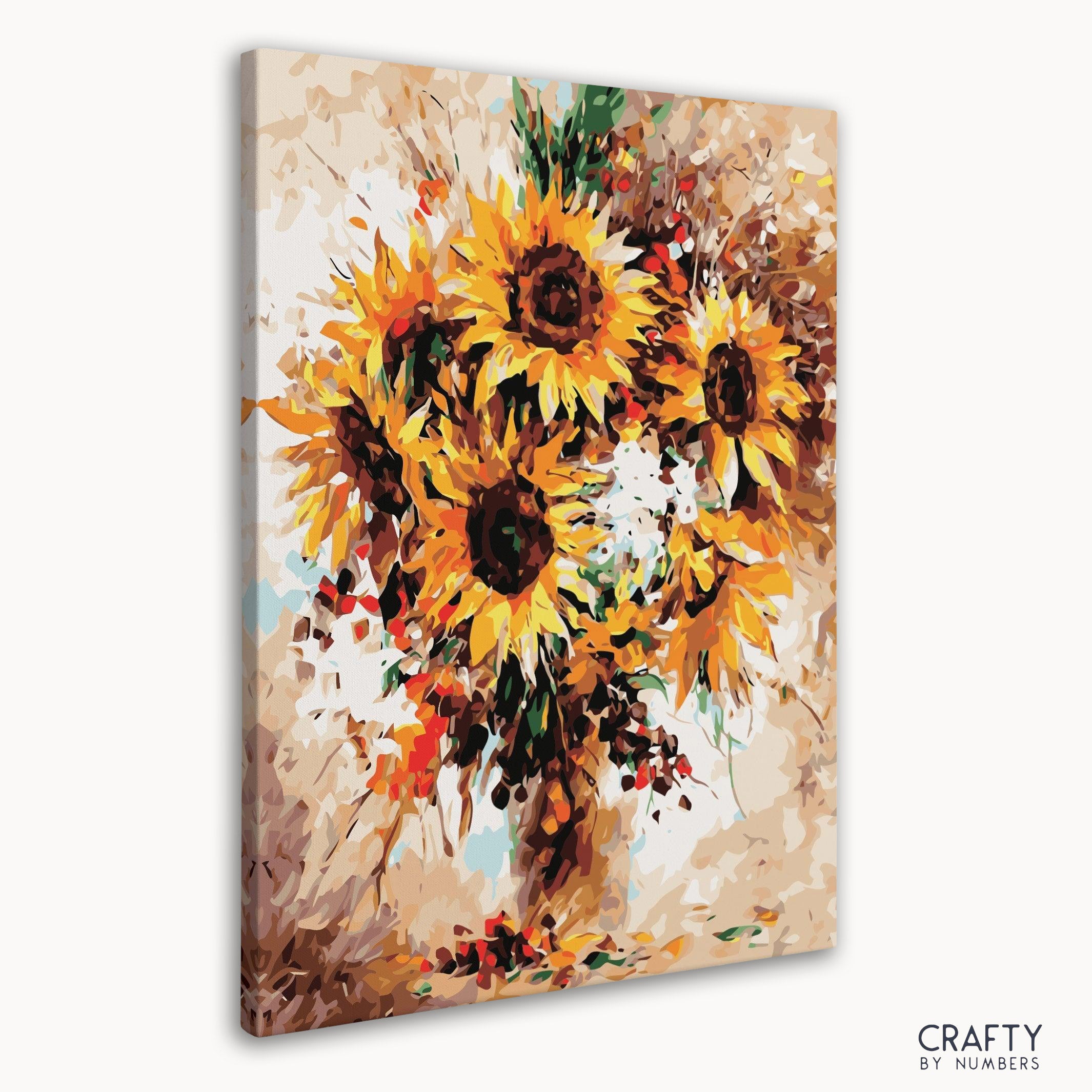 Detailed Floral Sunflowers paint by number with vibrant colors reminiscent of vincent van gogh famous paintings and famous art paintings.