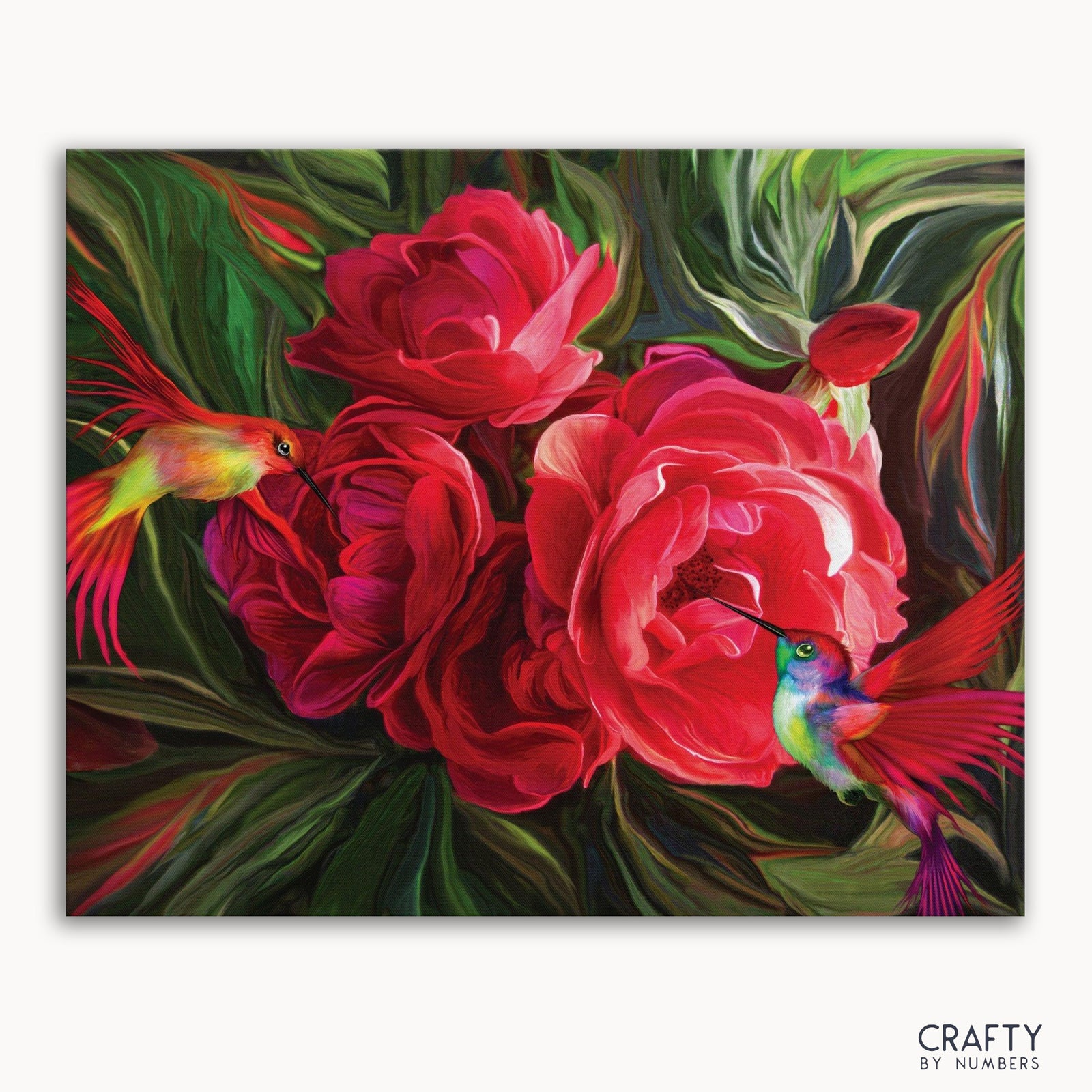 Flower Hummingbirds finished paint by numbers artwork