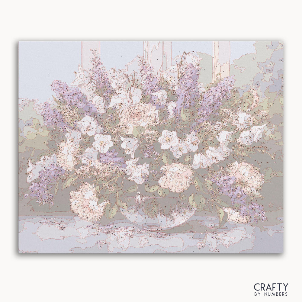 Flowers In The Glass Bowl paint by number inspired by famous paintings with vibrant colors reminiscent of van gogh famous paintings and famous flower paintings.