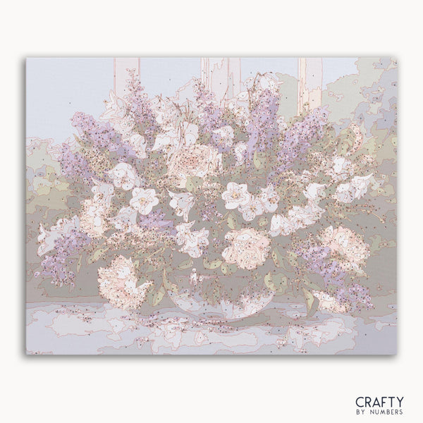 Flowers In The Glass Bowl paint by number inspired by famous paintings with vibrant colors reminiscent of van gogh famous paintings and famous flower paintings.