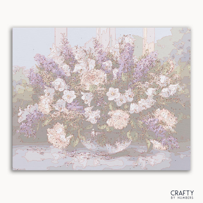 Flowers In The Glass Bowl paint by number inspired by famous paintings with vibrant colors reminiscent of van gogh famous paintings and famous flower paintings.