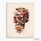 A paint-by-numbers kit image featuring a floral design arranged in the shape of a skull.