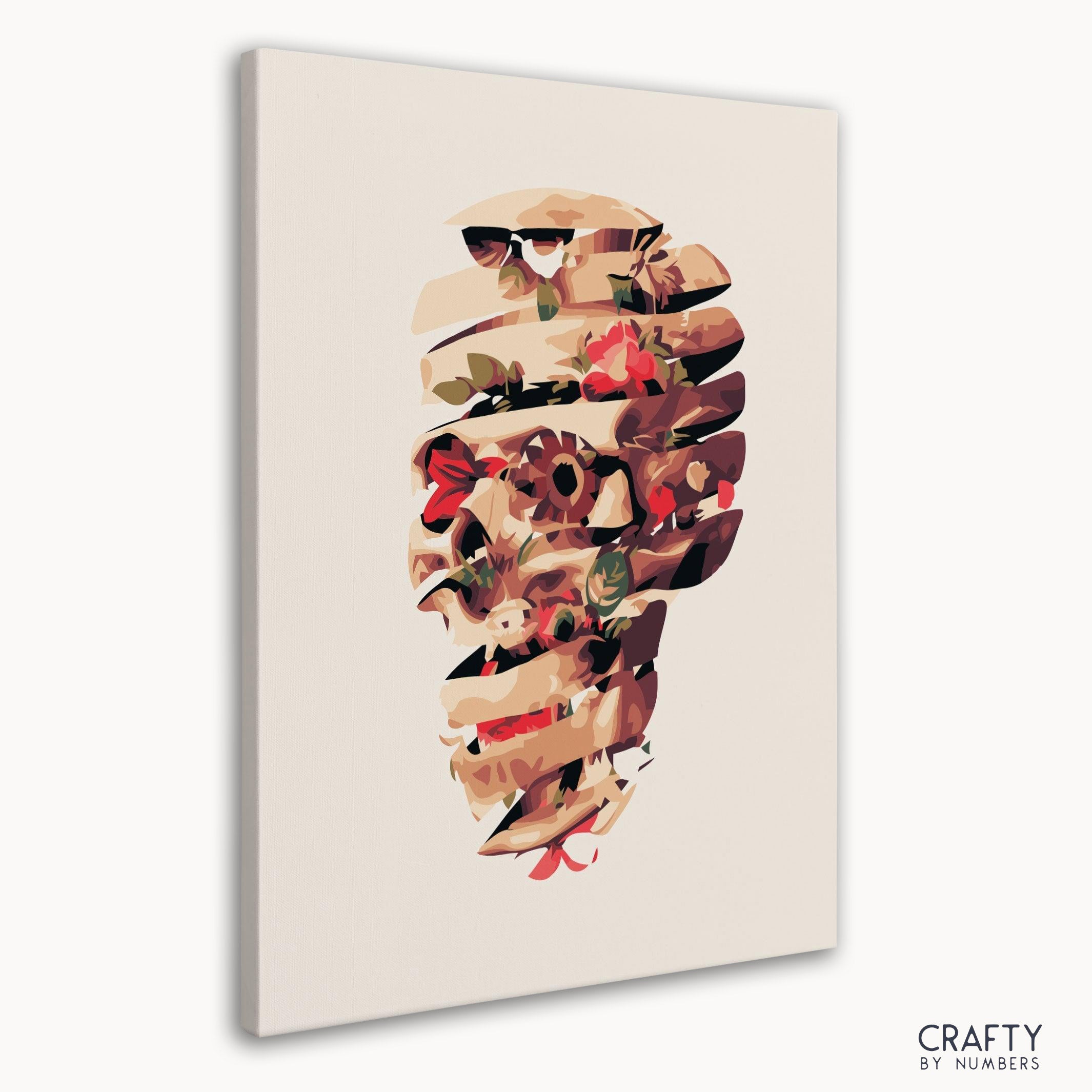 Intricate Flowers Skull Art paint by number with details resembling most famous paintings and famous landscape paintings styles.