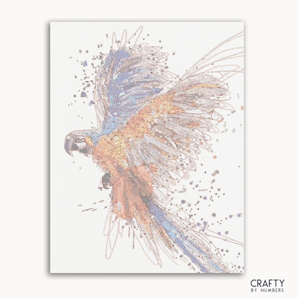 Flying bird paint by number artwork inspired by famous paintings with vibrant colors and detail, reminiscent of vincent van gogh famous paintings.