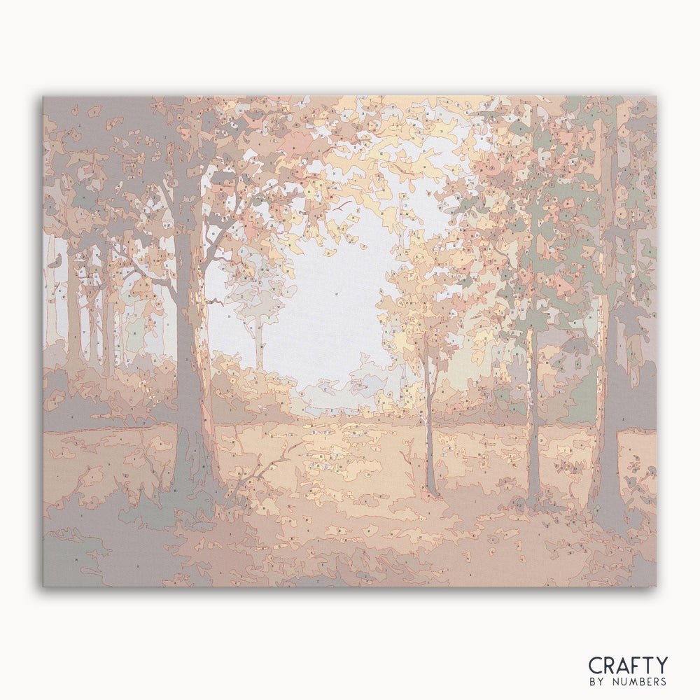 Forest in Autumn paint by numbers kit box cover showing colorful fall trees