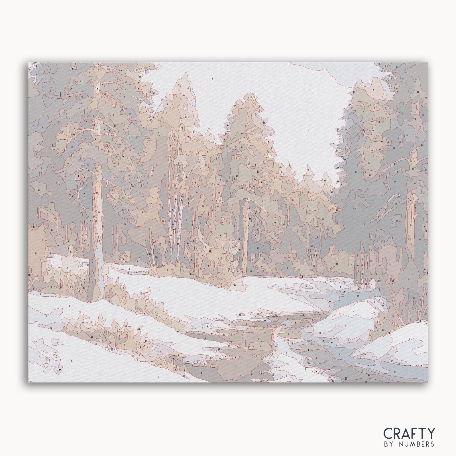 Winter Forest paint by numbers kit with canvas and paints