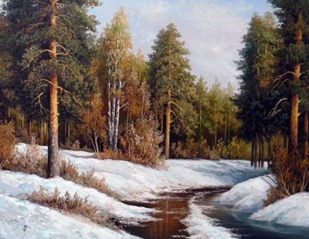 Winter landscape with trees paint by numbers set