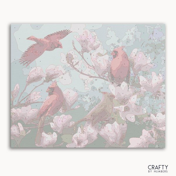 Four Beautiful Birds paint by number featuring vibrant colors, famous paintings, vincent van gogh famous paintings, and most famous paintings style.