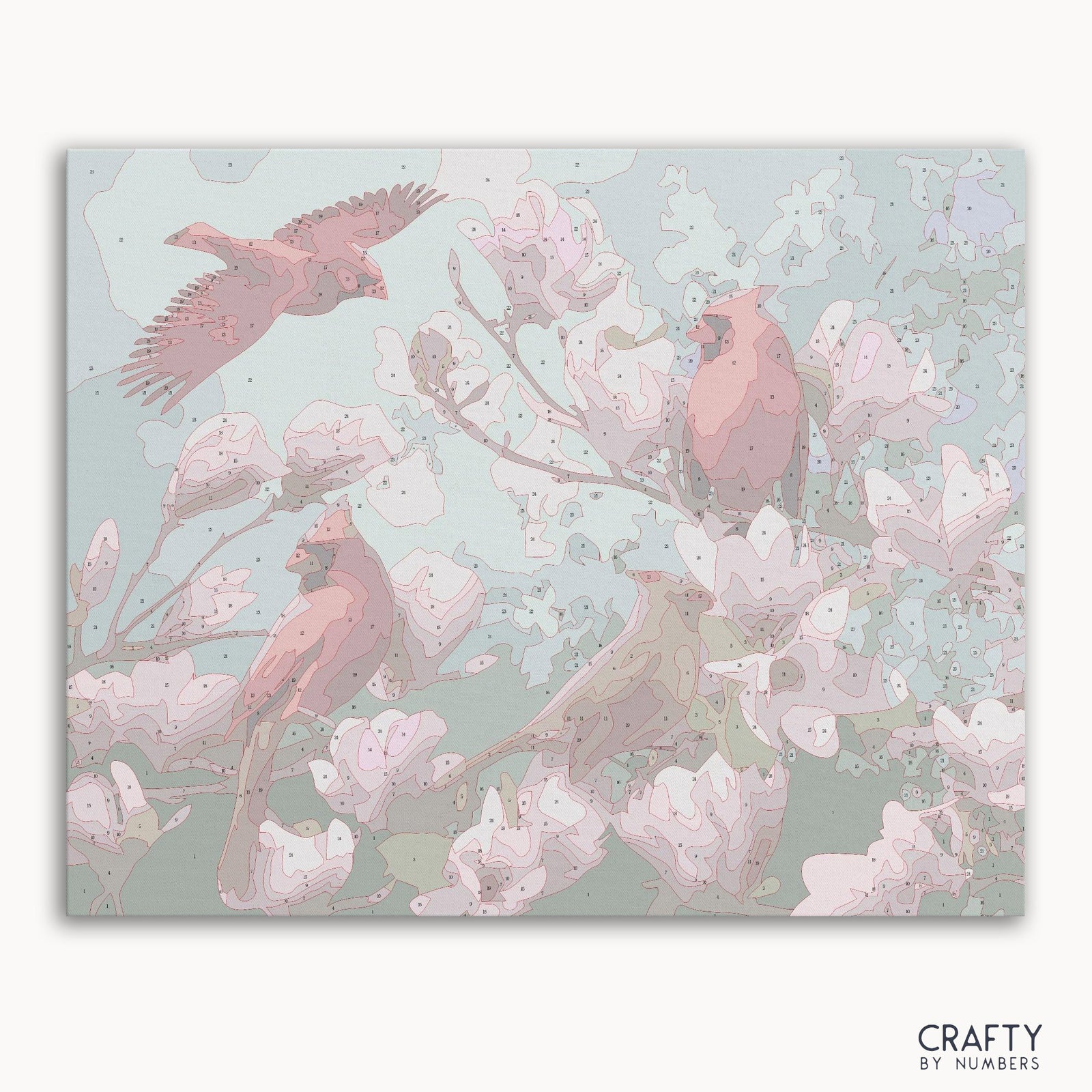 Four Beautiful Birds paint by numbers kit with numbered canvas and paints
