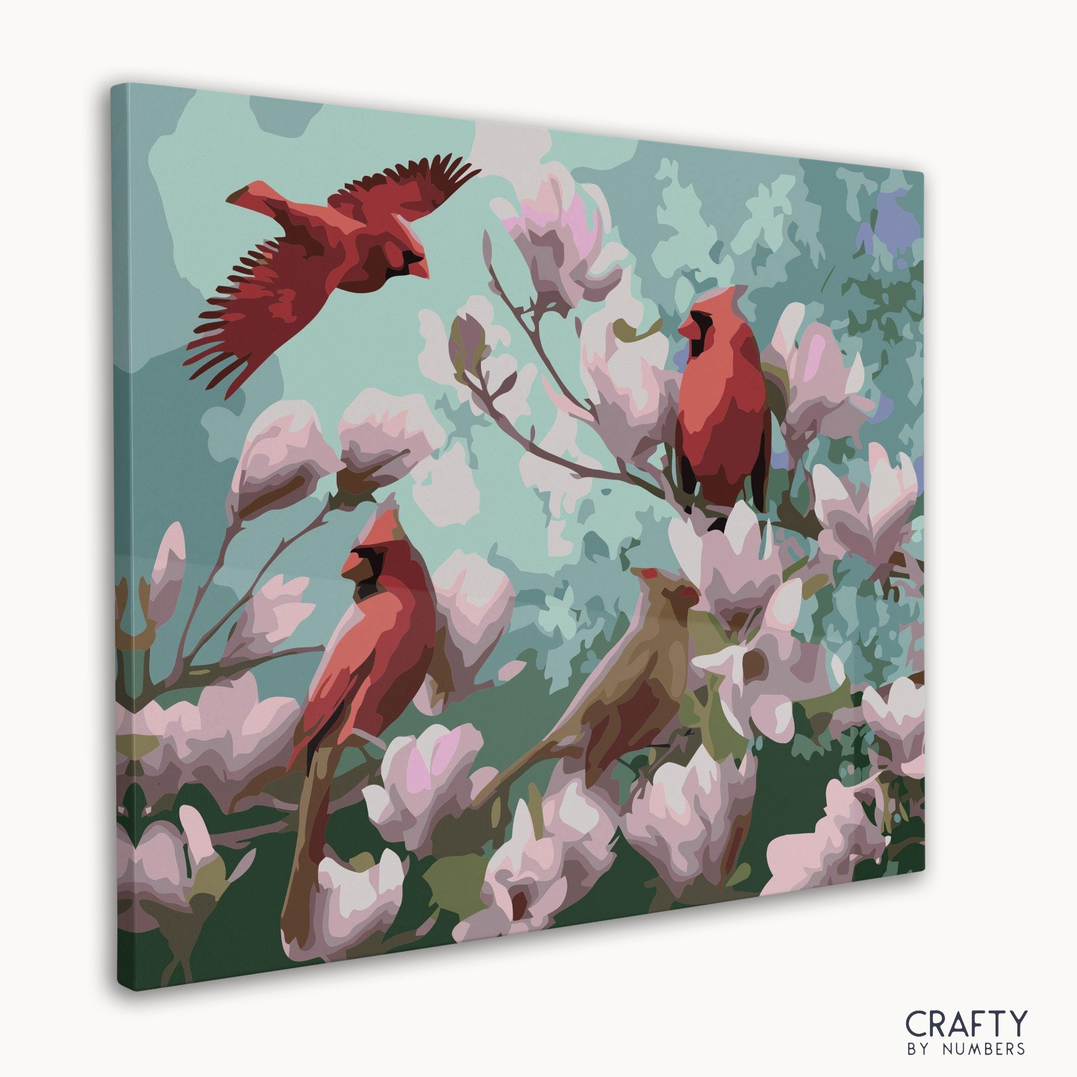 Colorful Four Beautiful Birds artwork inspired by famous landscape paintings and famous artists paintings, echoing van gogh famous paintings.