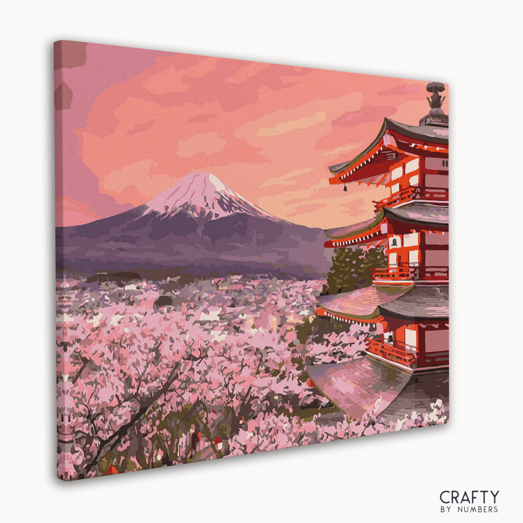 Close-up of premium wooden brush set included in Fuji paint by numbers kit