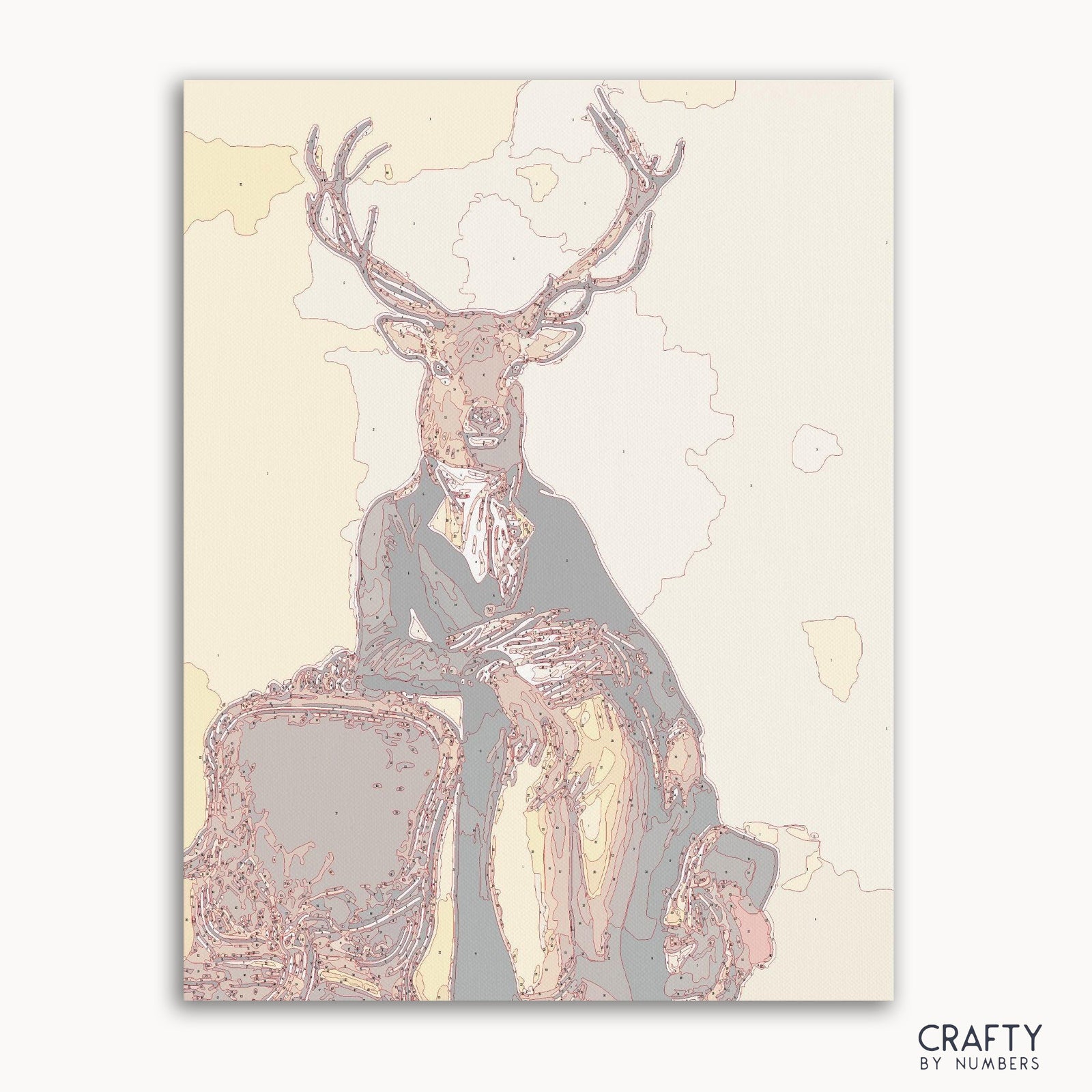 Gentleman Sr. Deer Malen nach Zahlen mit einem detaillierten Hirschporträt, inspiriert vom Stil berühmter Gemälde und berühmter Gemälde von Van Gogh.