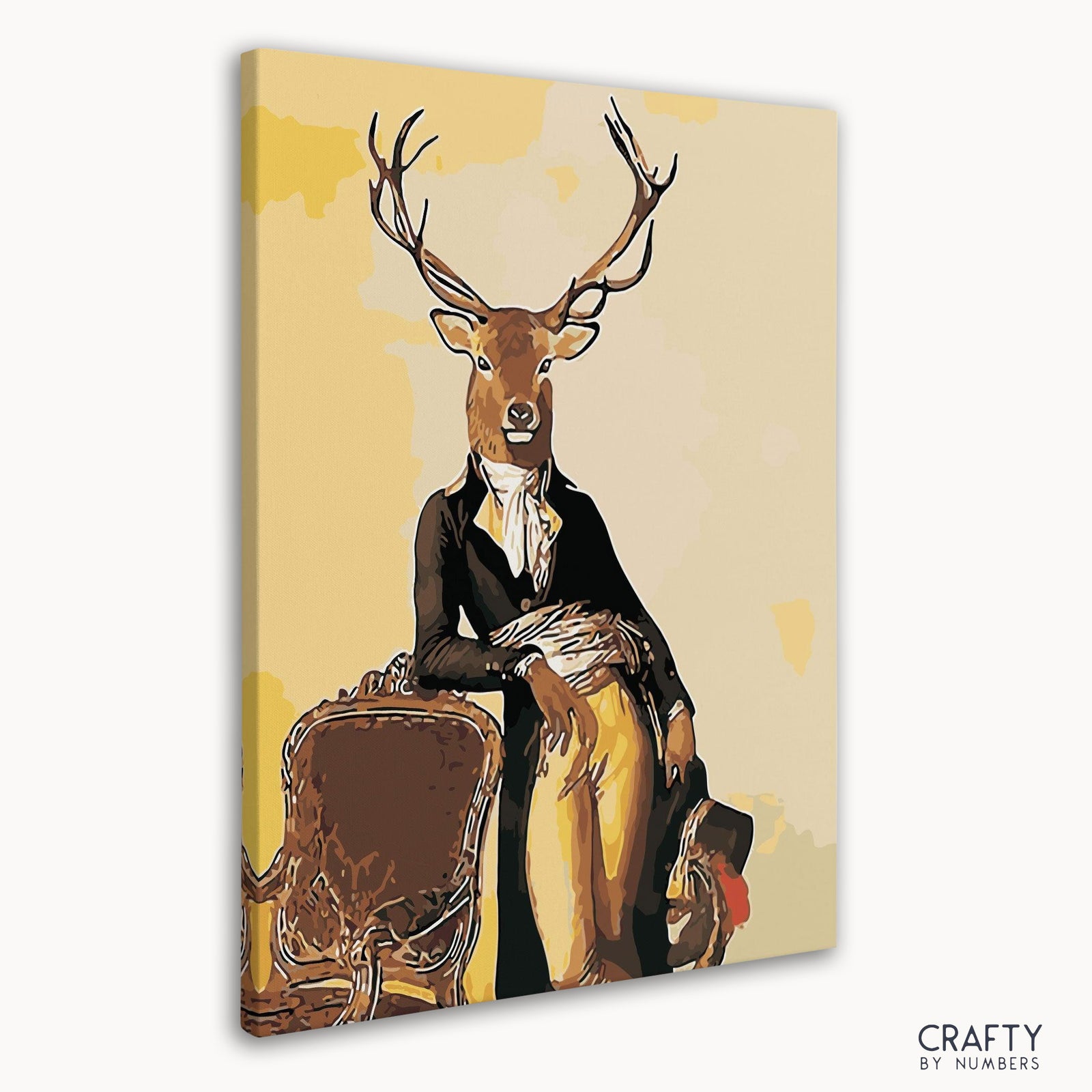 Ein ruhiger Gentleman Sr. Deer malt nach Zahlen mit natürlichen Farben, die an berühmte Landschaftsgemälde und Gemälde berühmter Künstler erinnern.