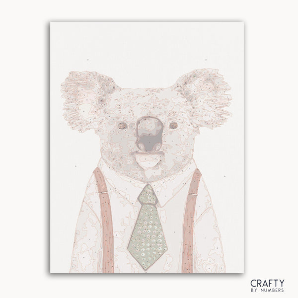 Gentleman Sr. Koala paint by number featuring a stylish koala with a hat inspired by famous paintings, vincent van gogh famous paintings, and most famous paintings styles.