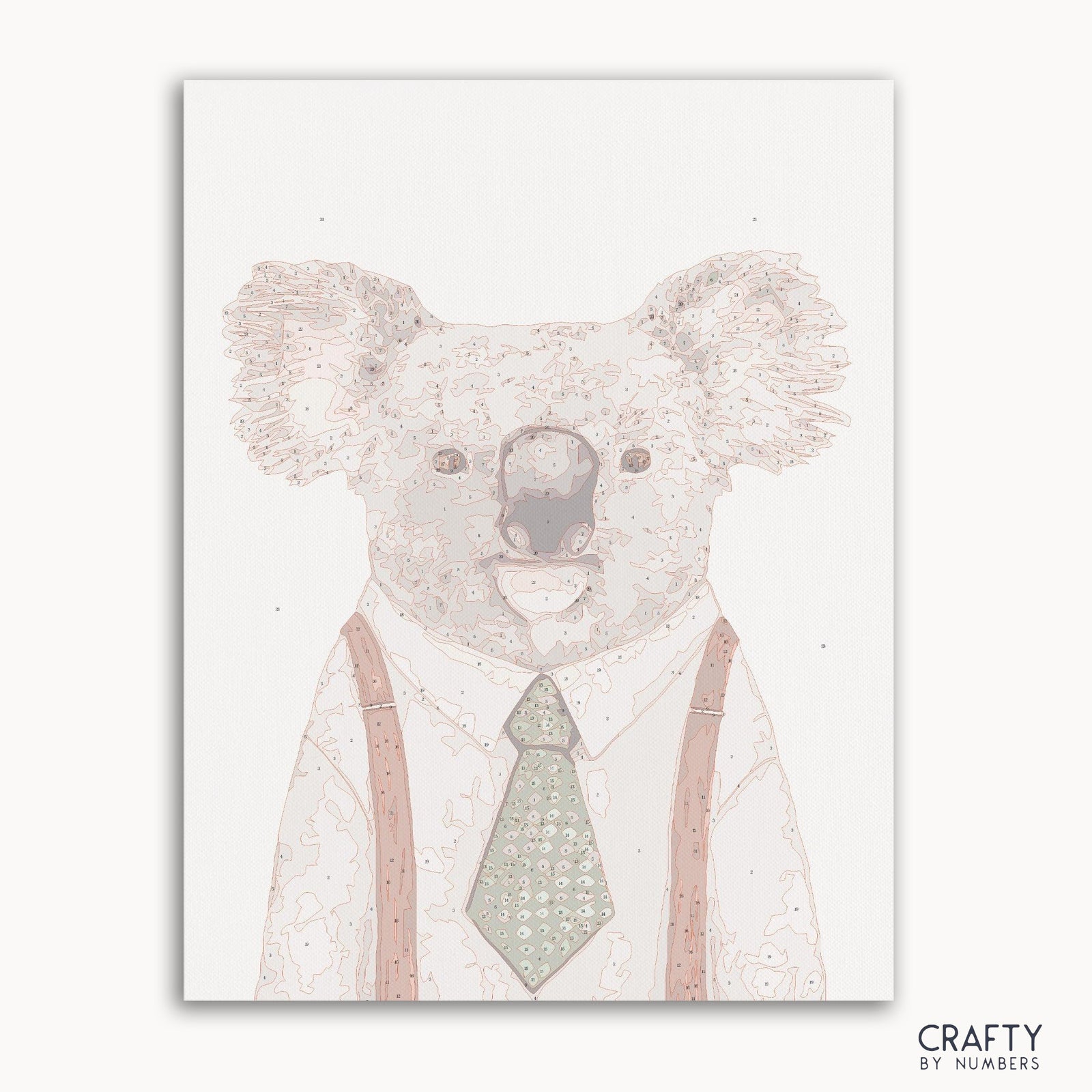 Gentleman Sr. Koala Malen nach Zahlen mit einem stilvollen Koala mit Hut, inspiriert von berühmten Gemälden, berühmten Gemälden von Vincent Van Gogh und den berühmtesten Gemäldestilen.