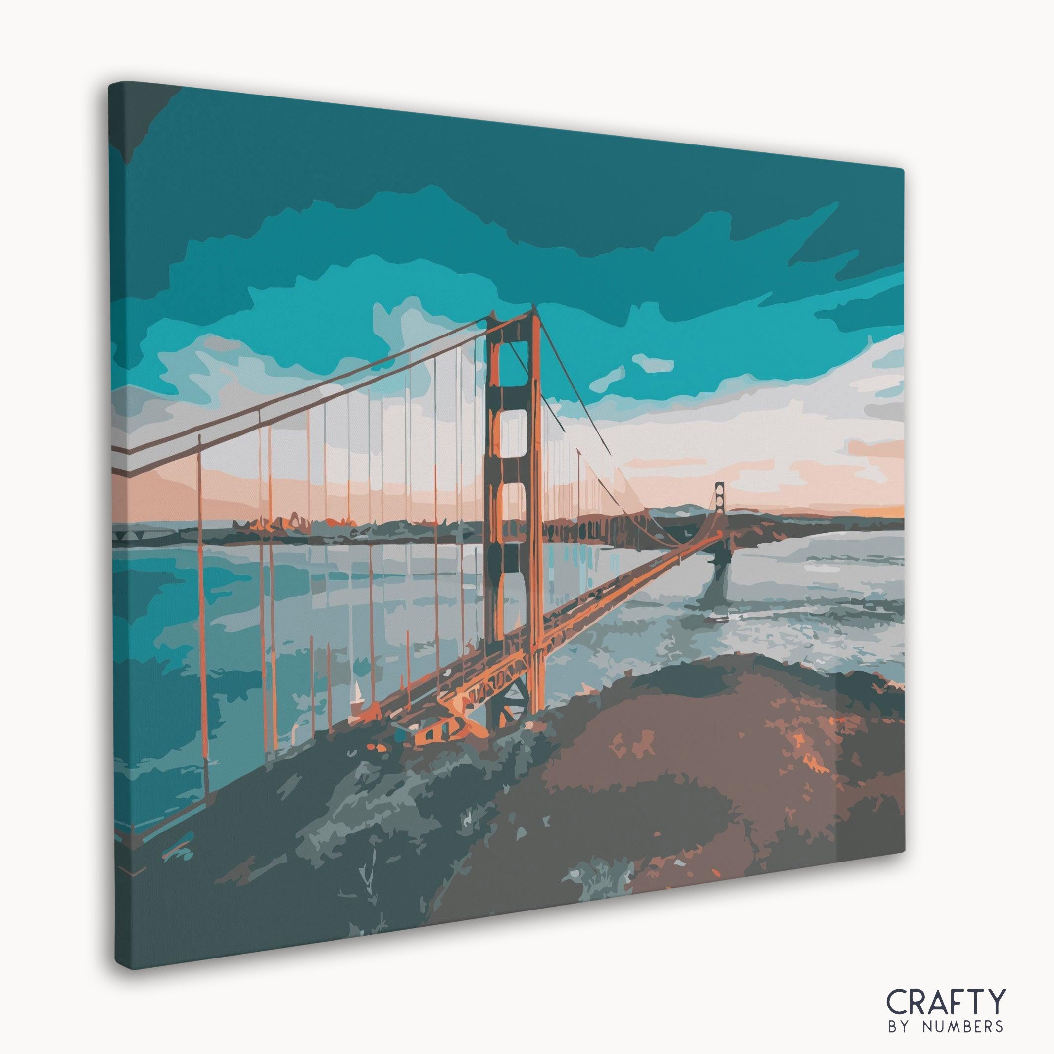 DIY painting kit featuring boats anchored near beech trees