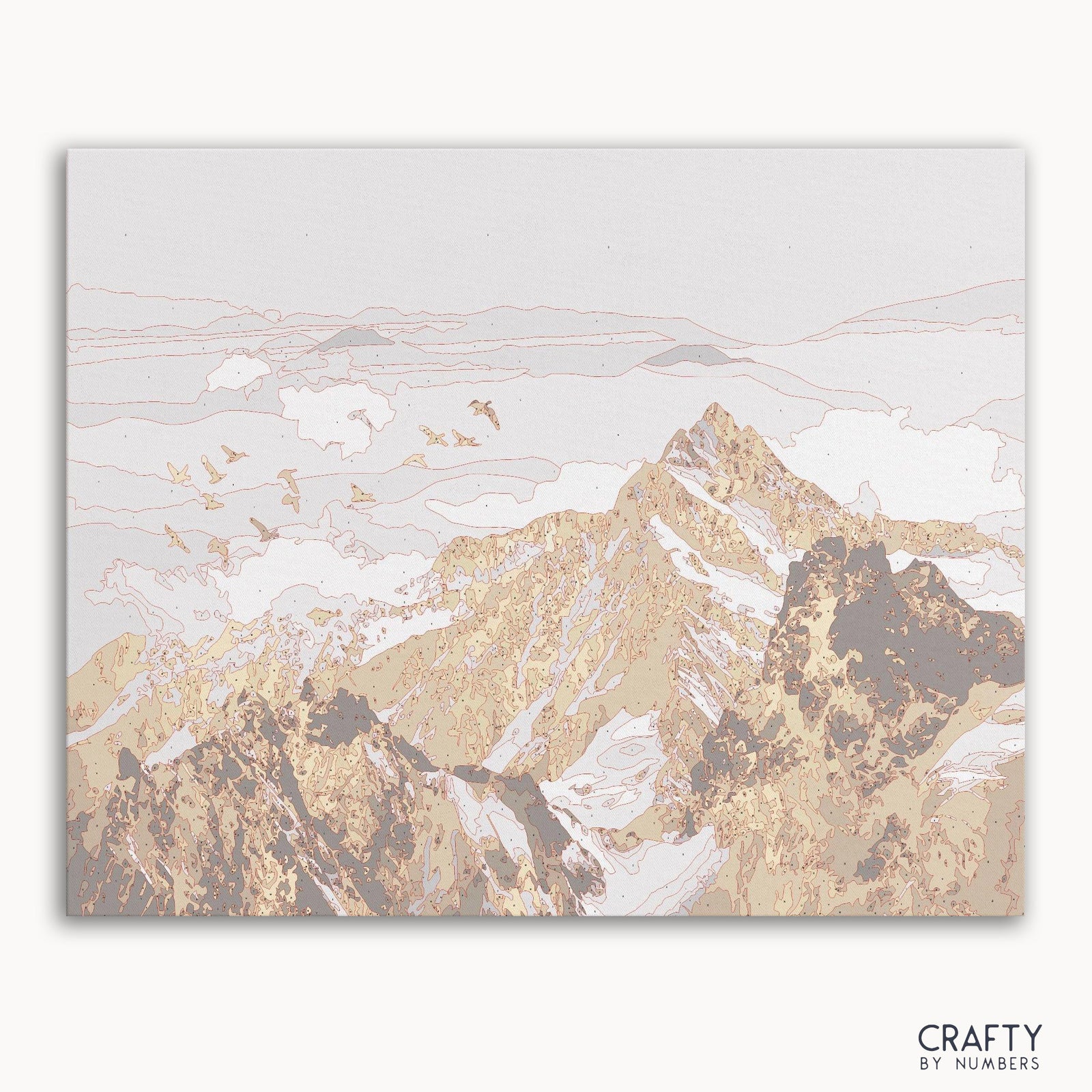 Golden Mountains Landscape paint by numbers kit with canvas and paints