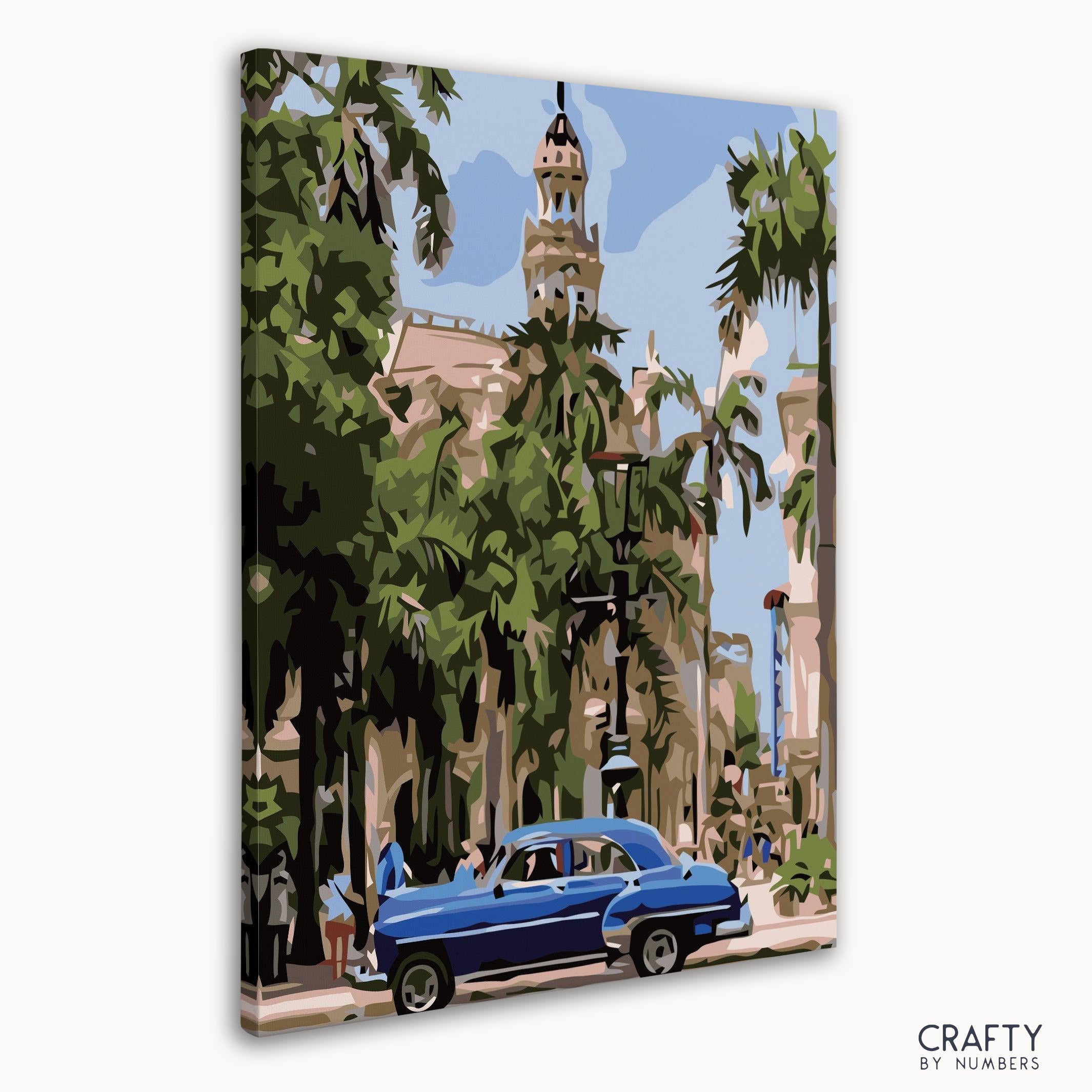 Vintage convertible car on Havana street – Cuba paint by numbers canvas.