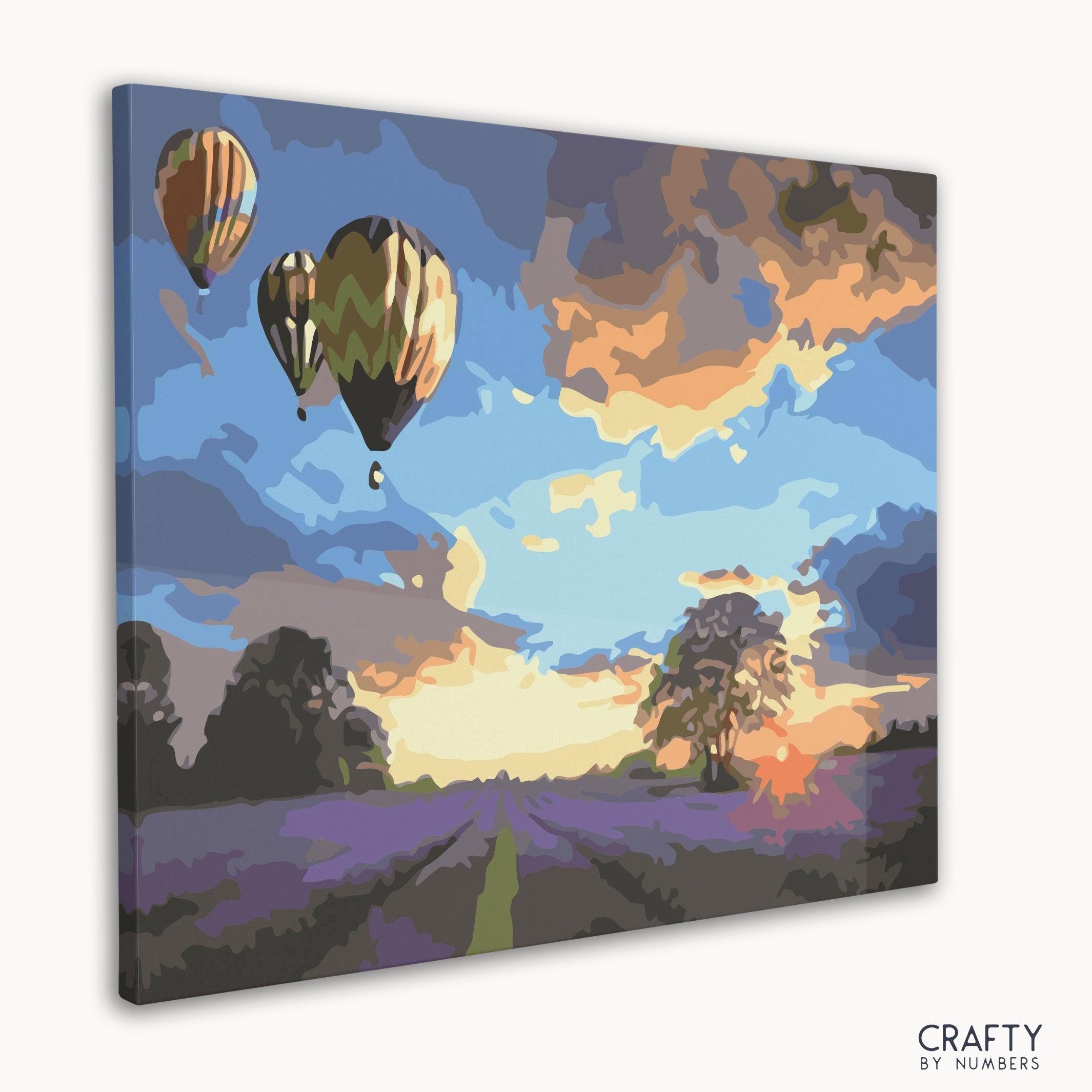 Close-up of numbered canvas section with hot air balloon outlines