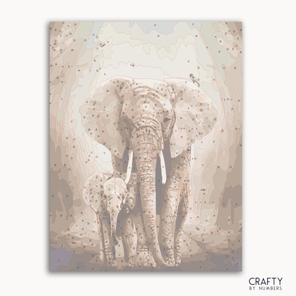 Indian Elephant His Child paint by number featuring vibrant colors and intricate details, inspired by famous paintings and van gogh famous paintings.