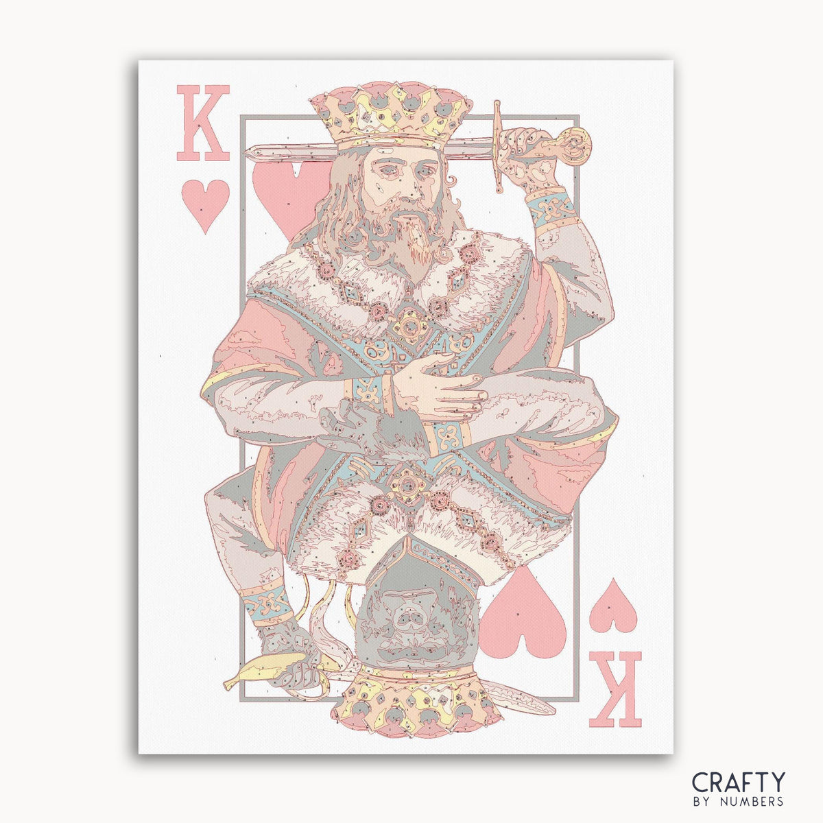Peinture de carte King of Hearts par numéro avec des couleurs vives inspirées des peintures célèbres et des peintures célèbres de Van Gogh.