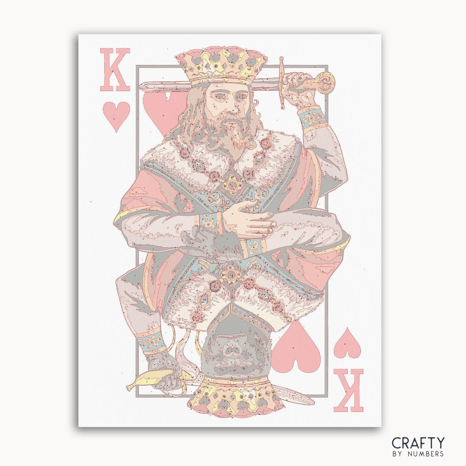 King of Hearts Card paint by numbers kit with numbered canvas and paints