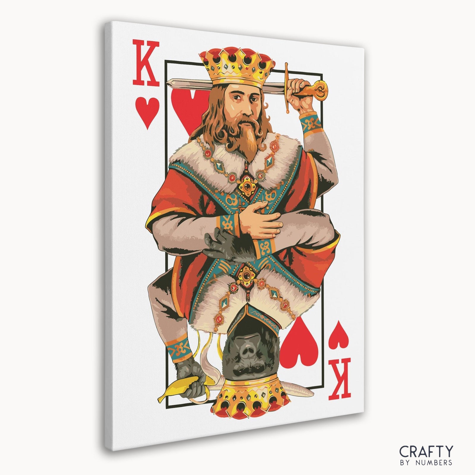 Close-up of king of Hearts Card on the numbered canvas