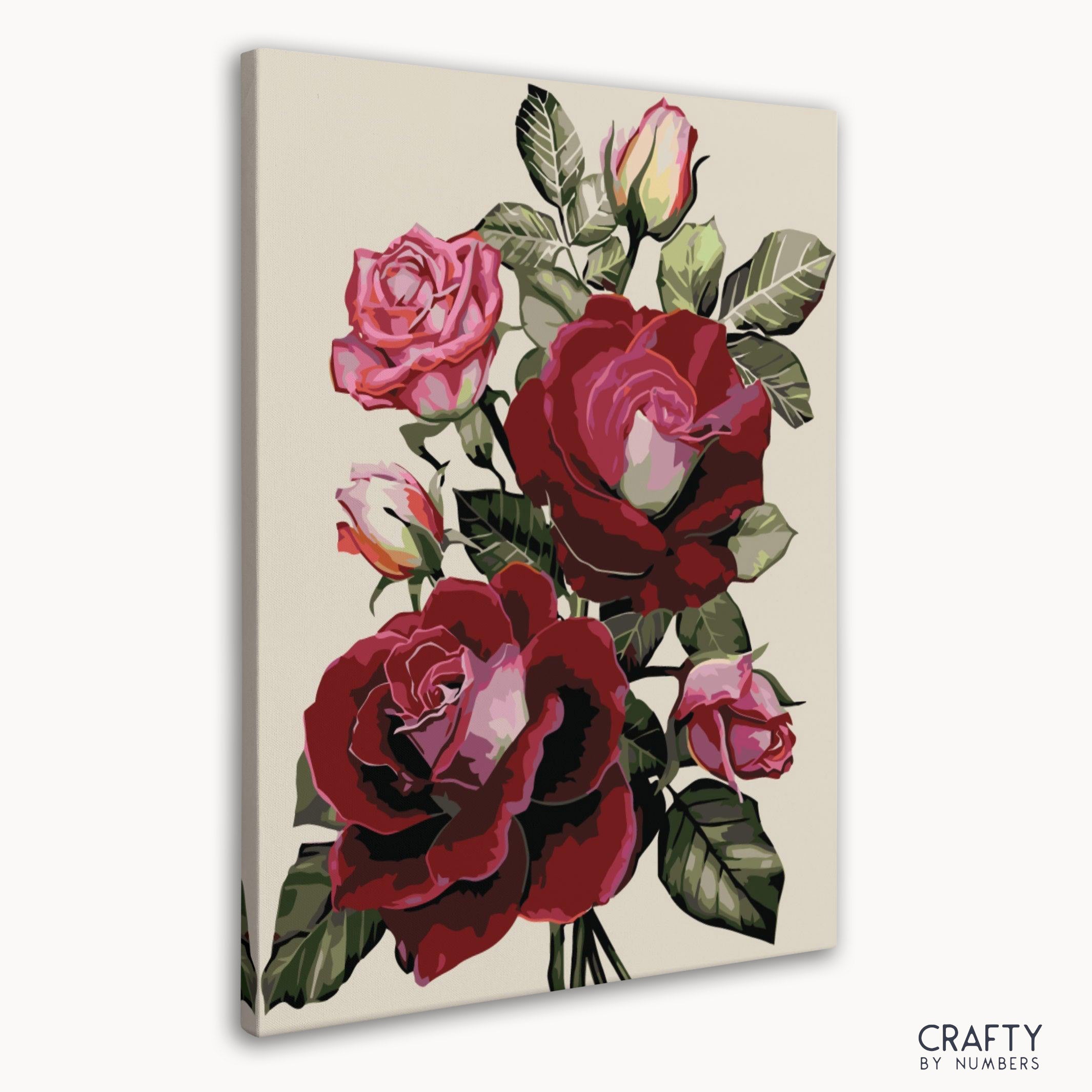 Detailed Life Of Red Roses paint by number artwork with rich colors reminiscent of famous landscape paintings and famous artists paintings.