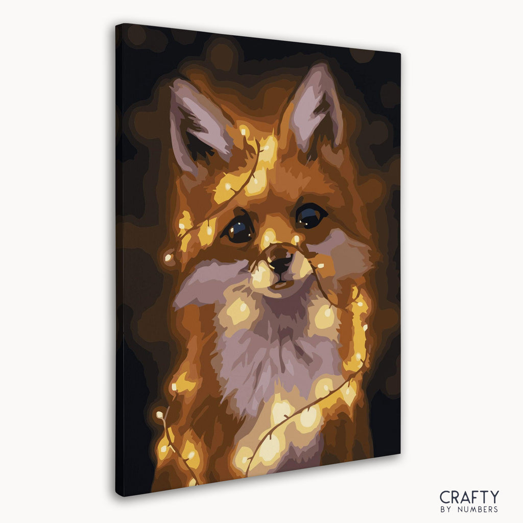 Beautiful Lighted Fox paint by number design showcasing famous artists paintings style with bright light effects, ideal for fans of pablo picasso famous paintings and famous abstract paintings.