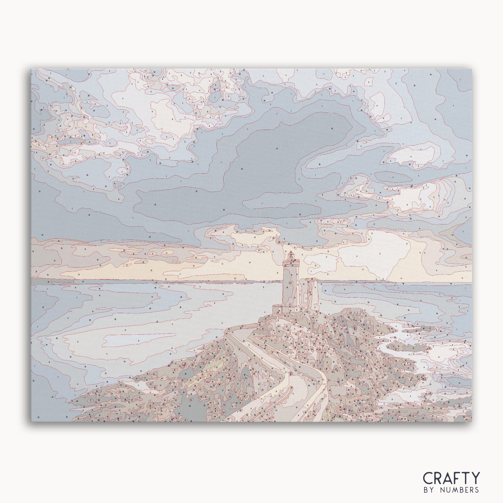 Lighthouse Sunset paint by numbers kit with canvas and paints