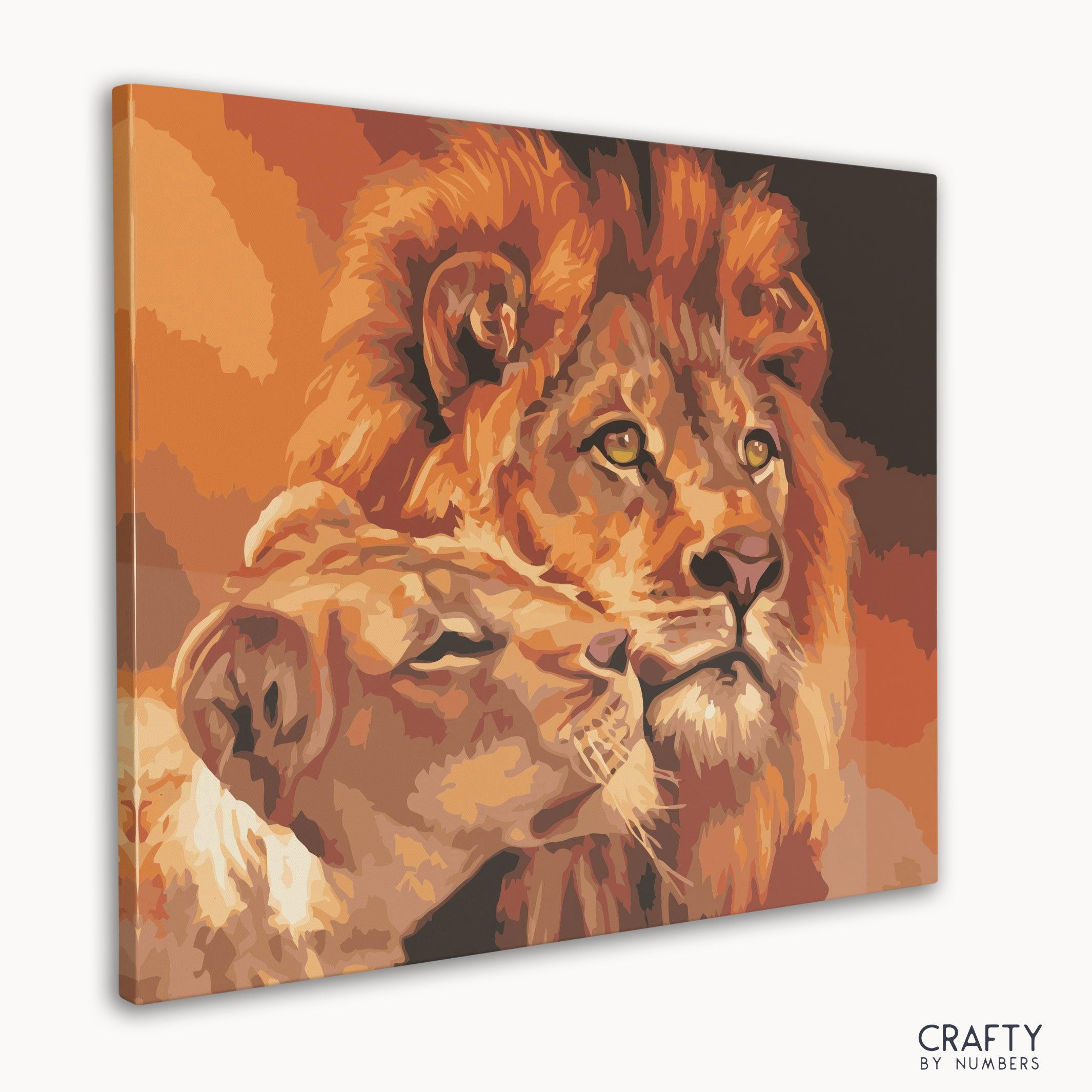 Detailed lion and lioness paint by number with vibrant brushstrokes reminiscent of most famous paintings.