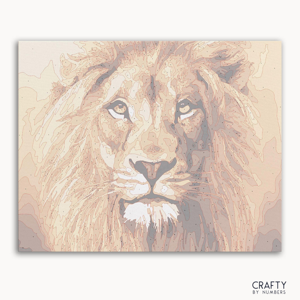 Numbered canvas preview for Golden Lion, with lightly printed color sections.