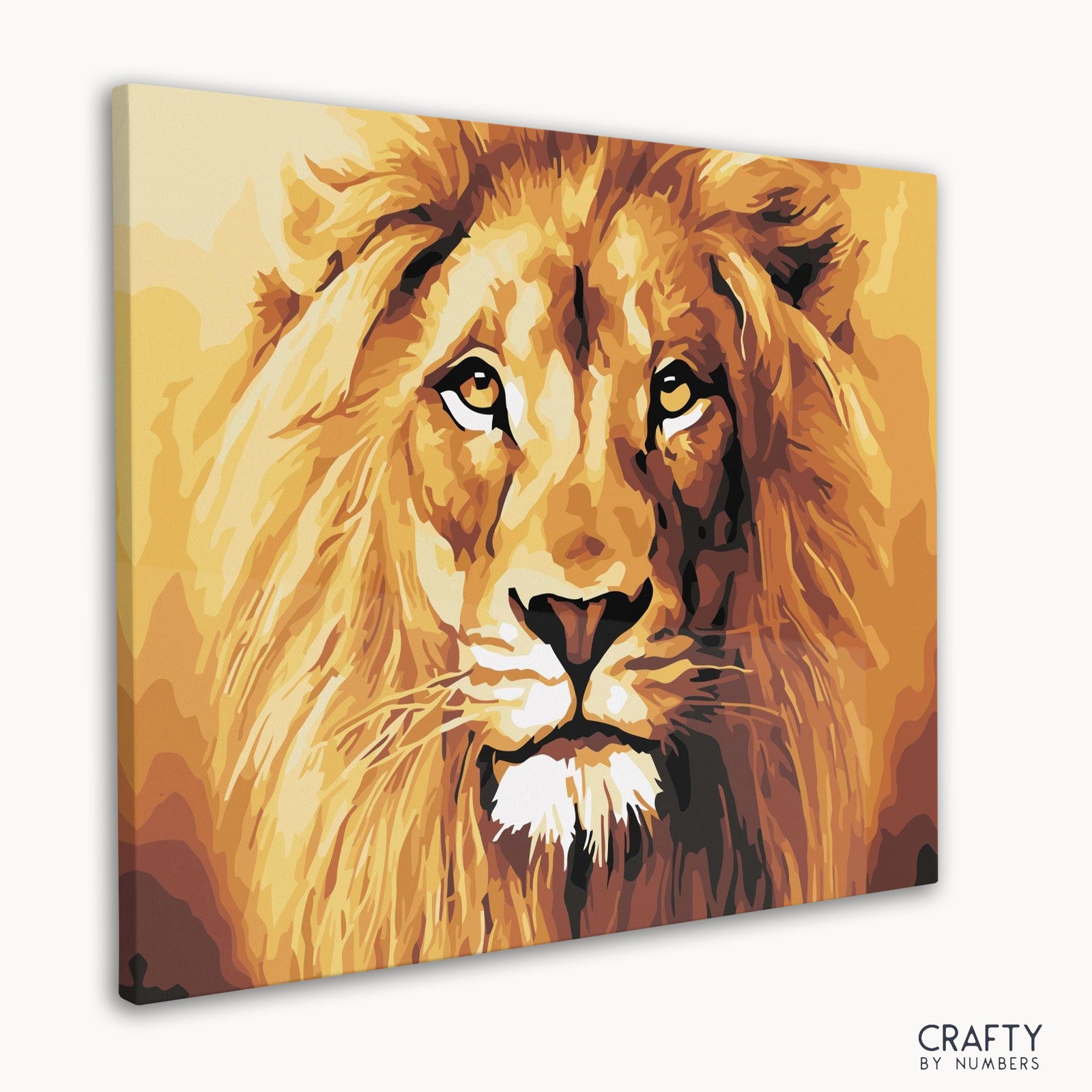 Close-up of golden Lion on the numbered canvas
