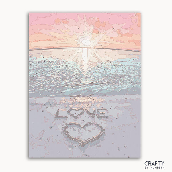 Love Beach paint by numbers kit front cover showing beach scene illustration