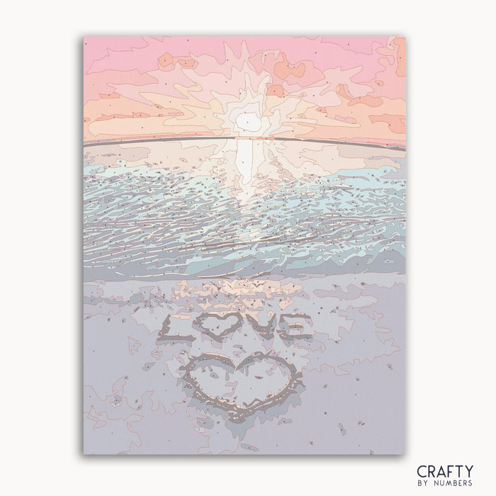 Love Beach paint by numbers kit front cover showing beach scene illustration