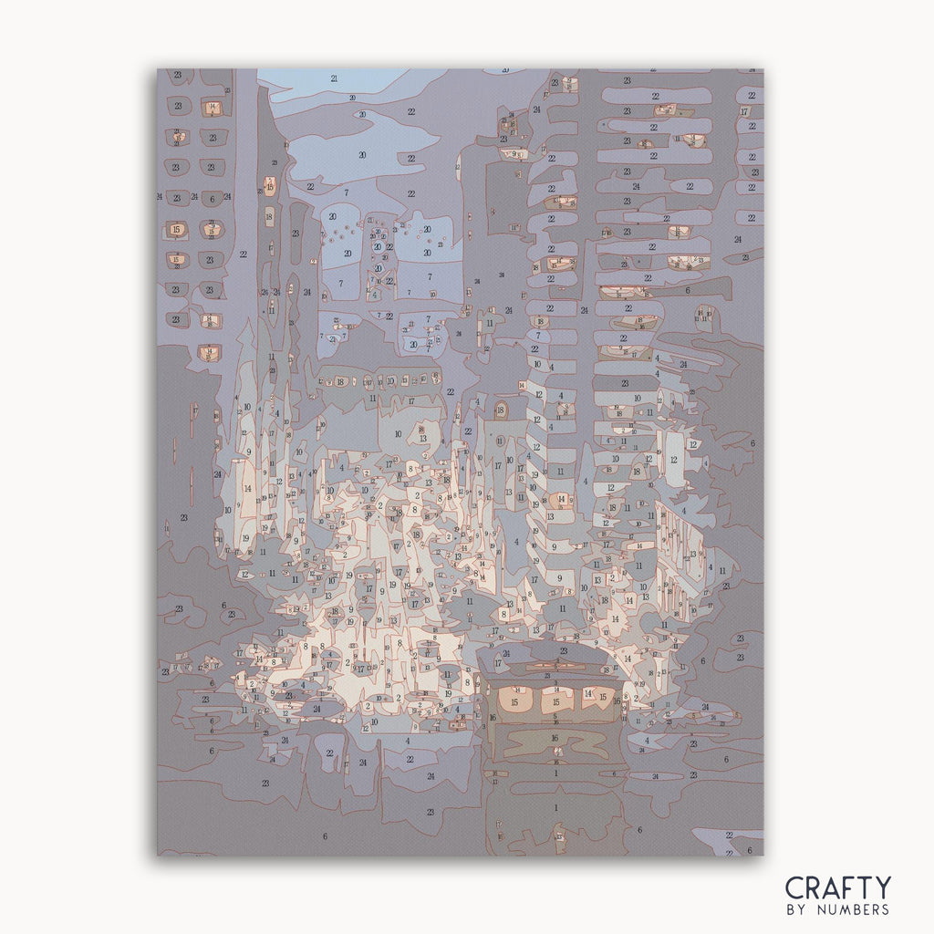 Numbered canvas preview for Lushpin Night San Francisco, with lightly printed color sections.