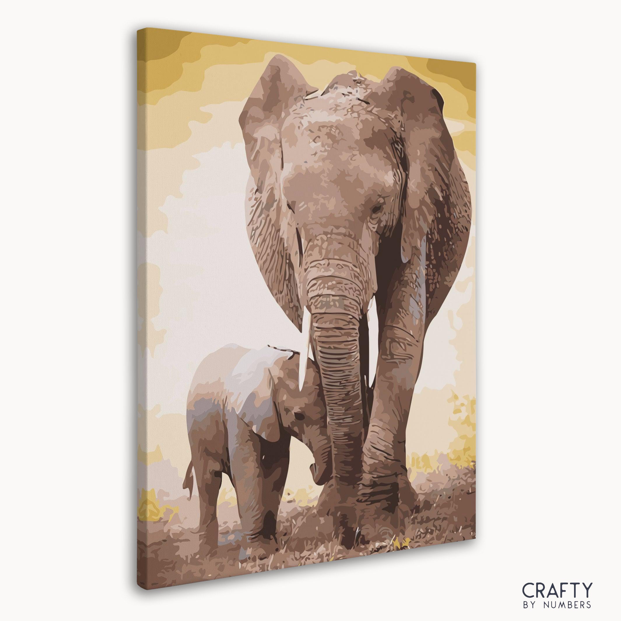 Beautifully detailed father and son mammoths paint by number artwork combined with themes from famous landscape paintings and famous artists paintings.