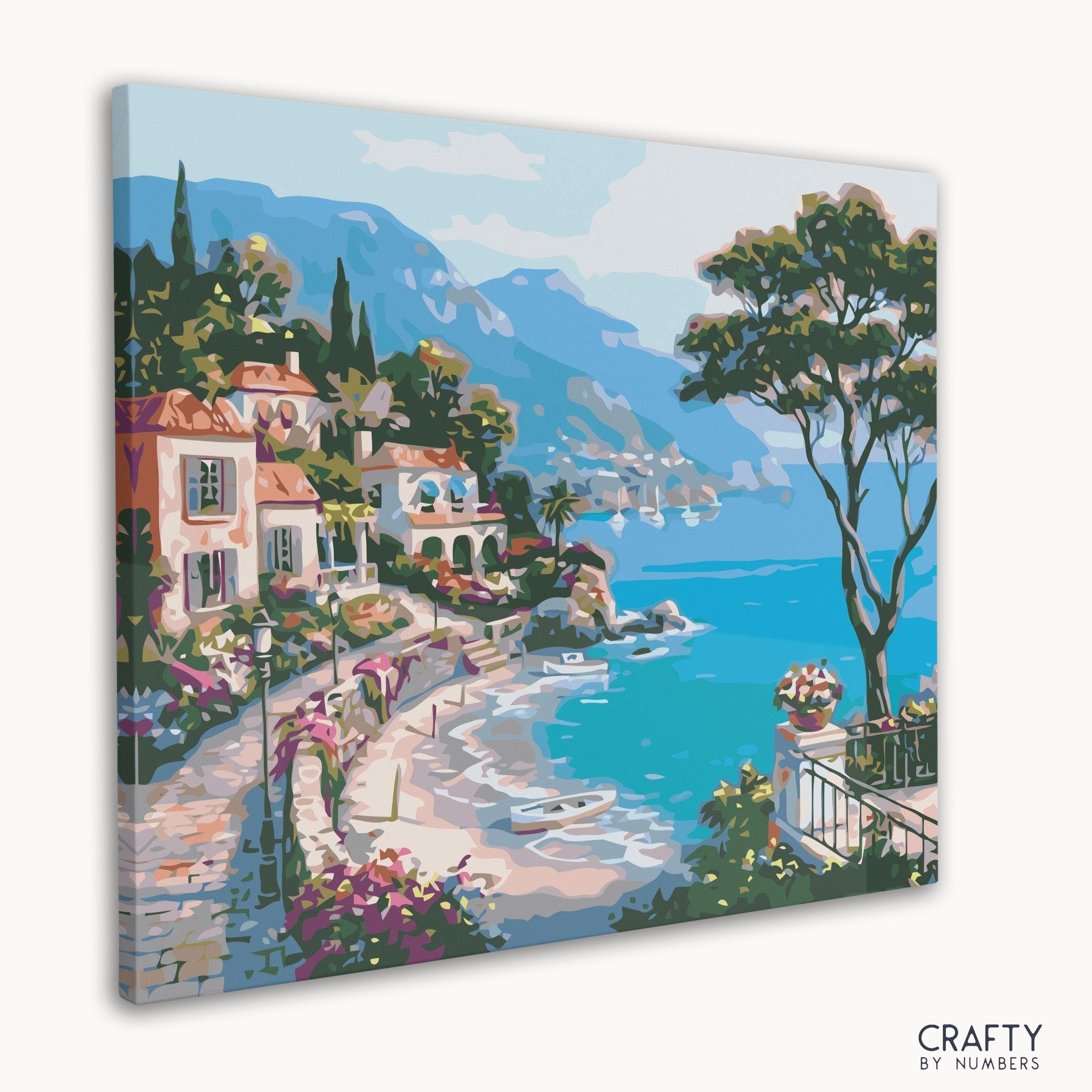 mediterranean-seaside paint by numbers on wall