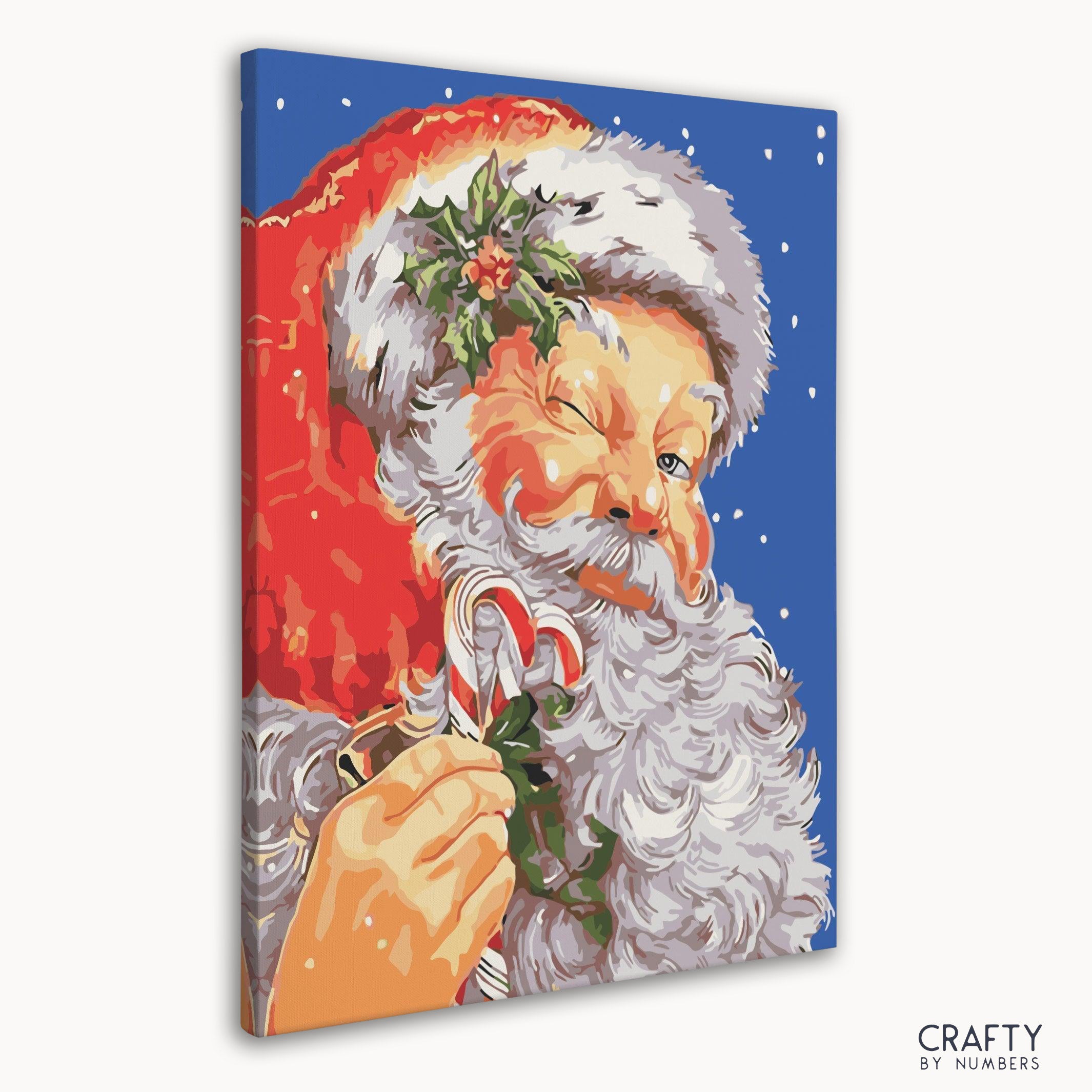 Holiday-themed Mischievous Santa paint by number featuring bright strokes reminiscent of most famous paintings.