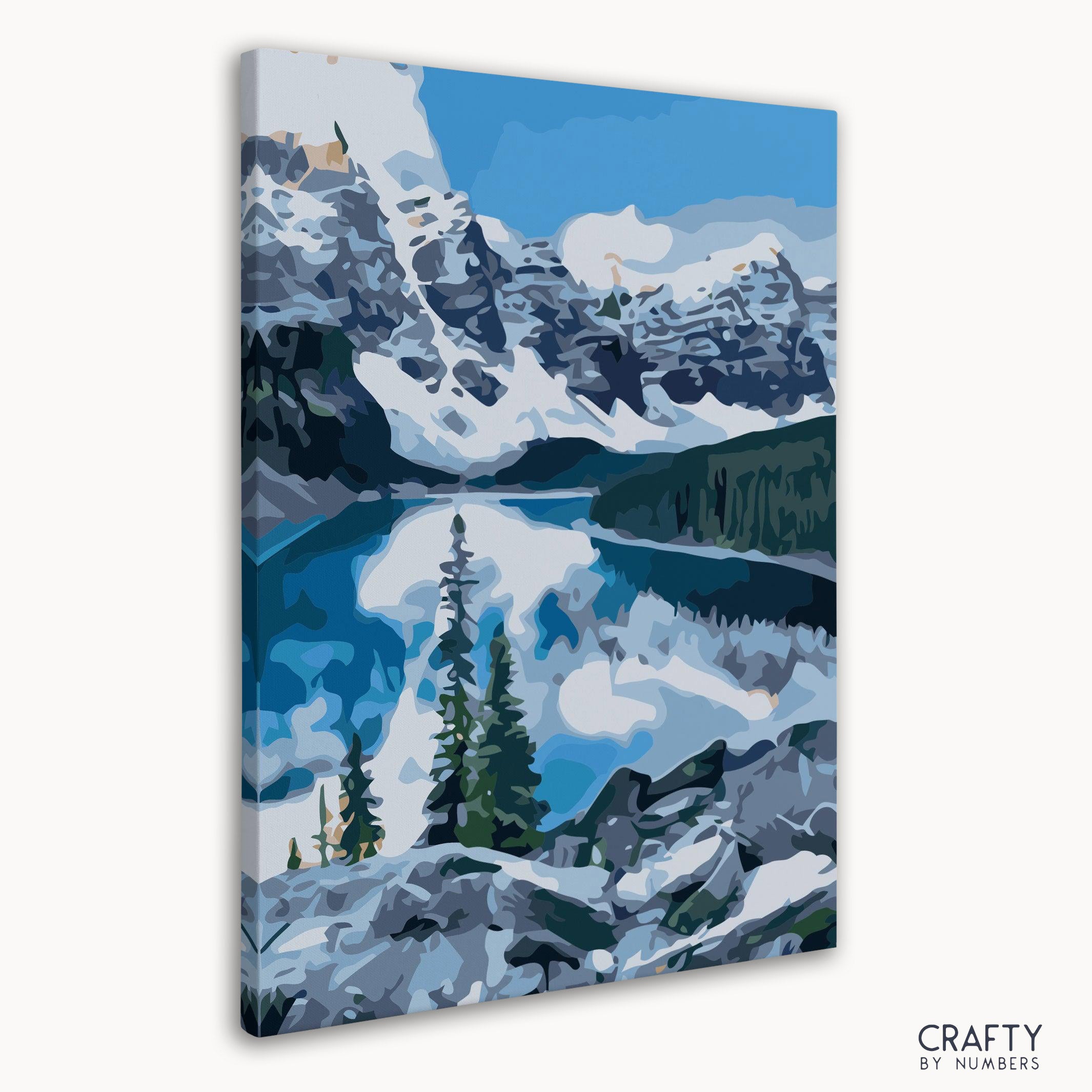 Close-up of Moraine Lake outline canvas for paint by numbers kit