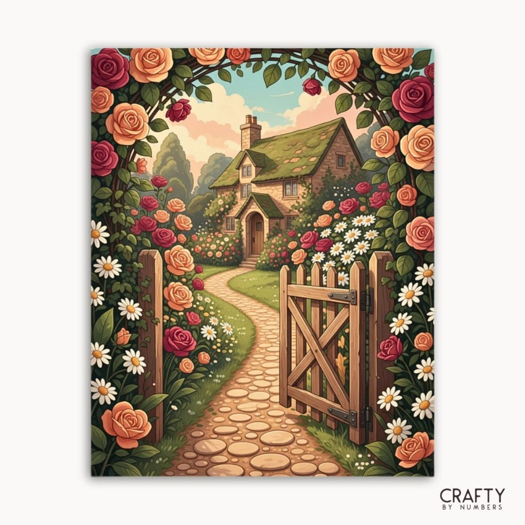 Rose Garden Cottage Malen-nach-Zahlen-Kunstwerk auf Leinwand