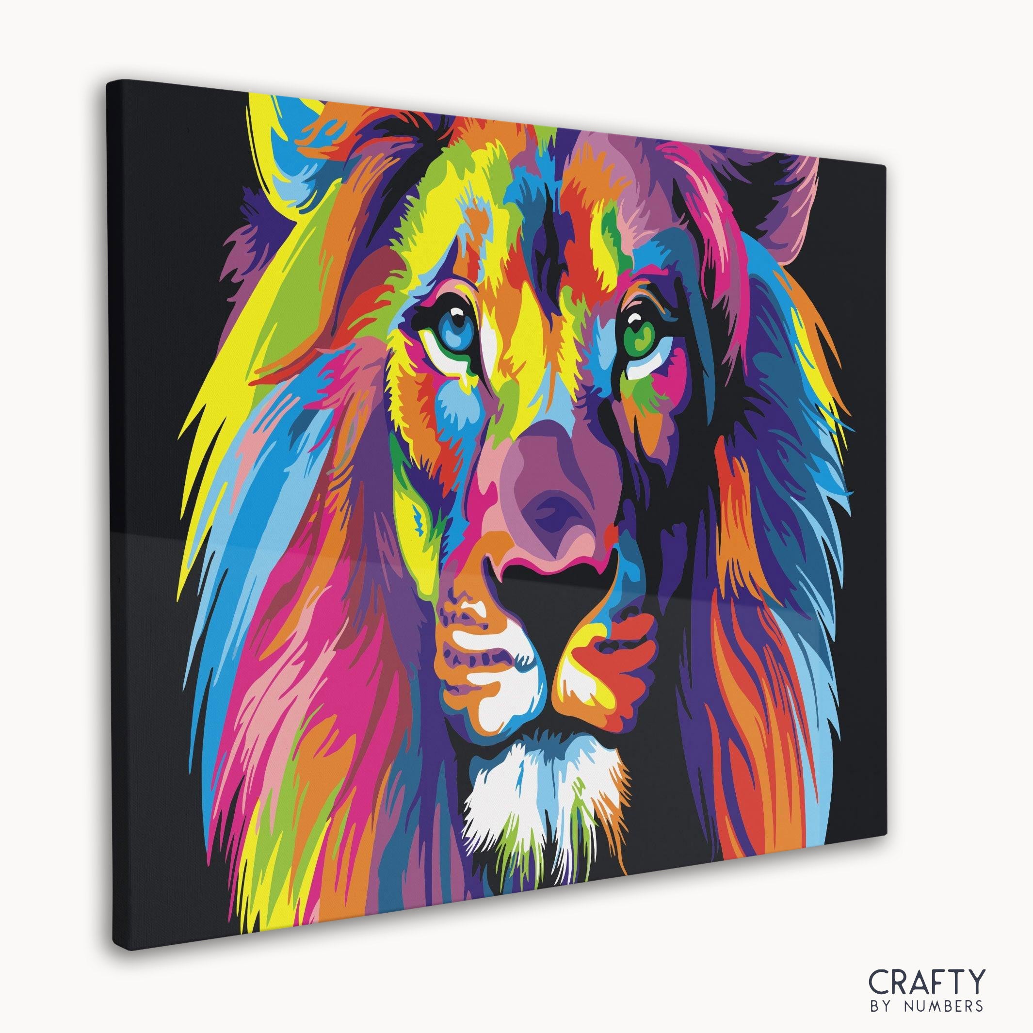 Detailed Neon Lion paint by number reminiscent of most famous paintings and famous landscape paintings.