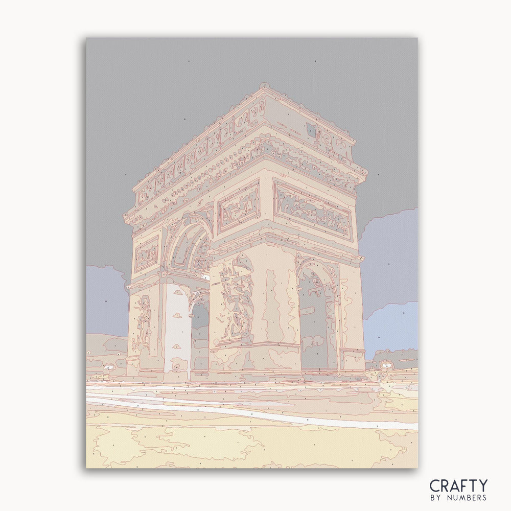 Night view of Arc de Triomphe paint by numbers kit with glowing city lights