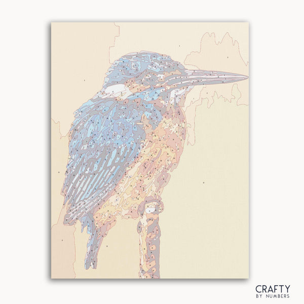 Old Kingfisher Solo paint by number depicting vibrant wildlife scene inspired by famous paintings and beautiful landscape from famous artists paintings.