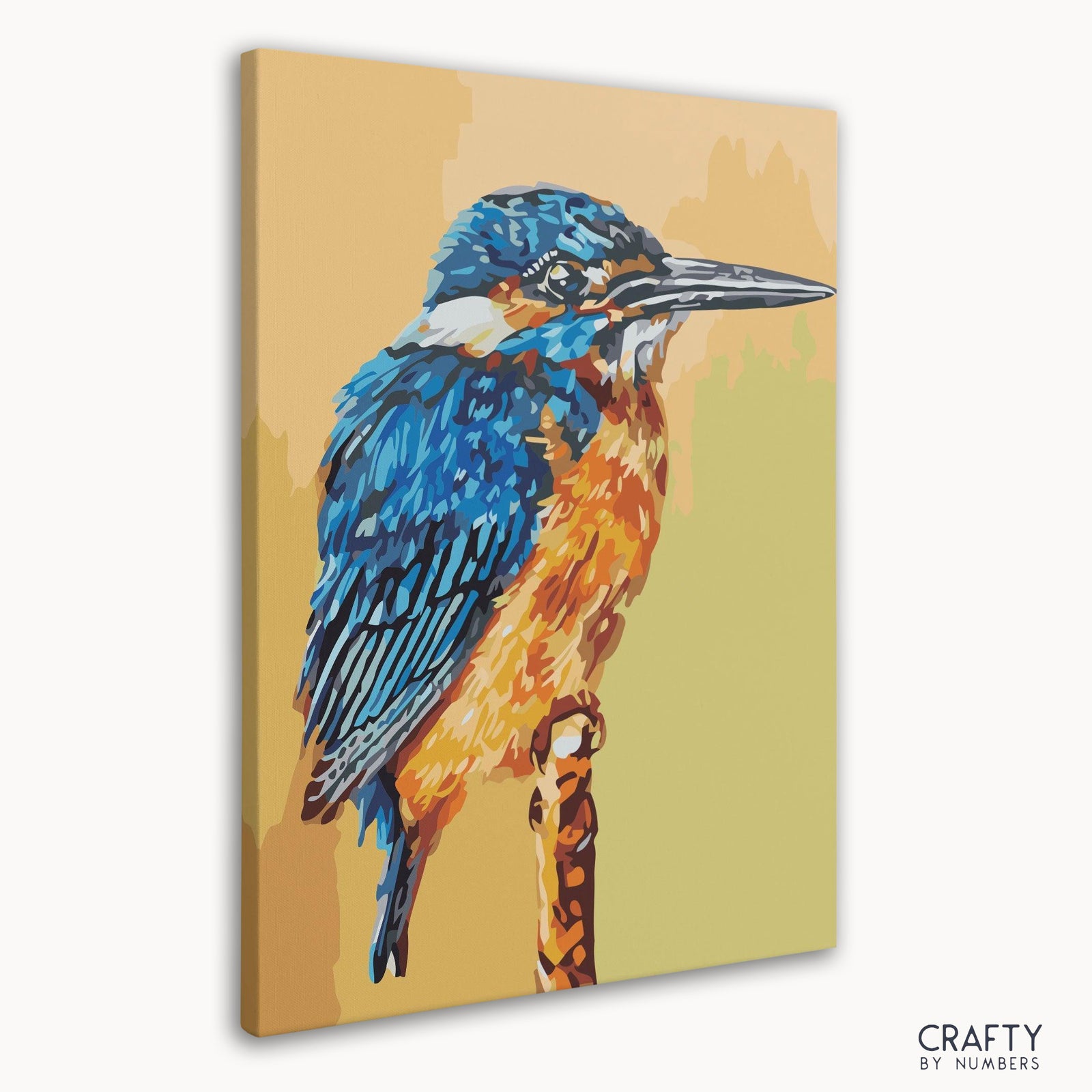 Detailliertes Malen-nach-Zahlen-Kunstwerk „Old Kingfisher Solo“ mit farbenfrohem Vogel, das an die berühmten Gemälde und Blumengemälde von Vincent Van Gogh erinnert.