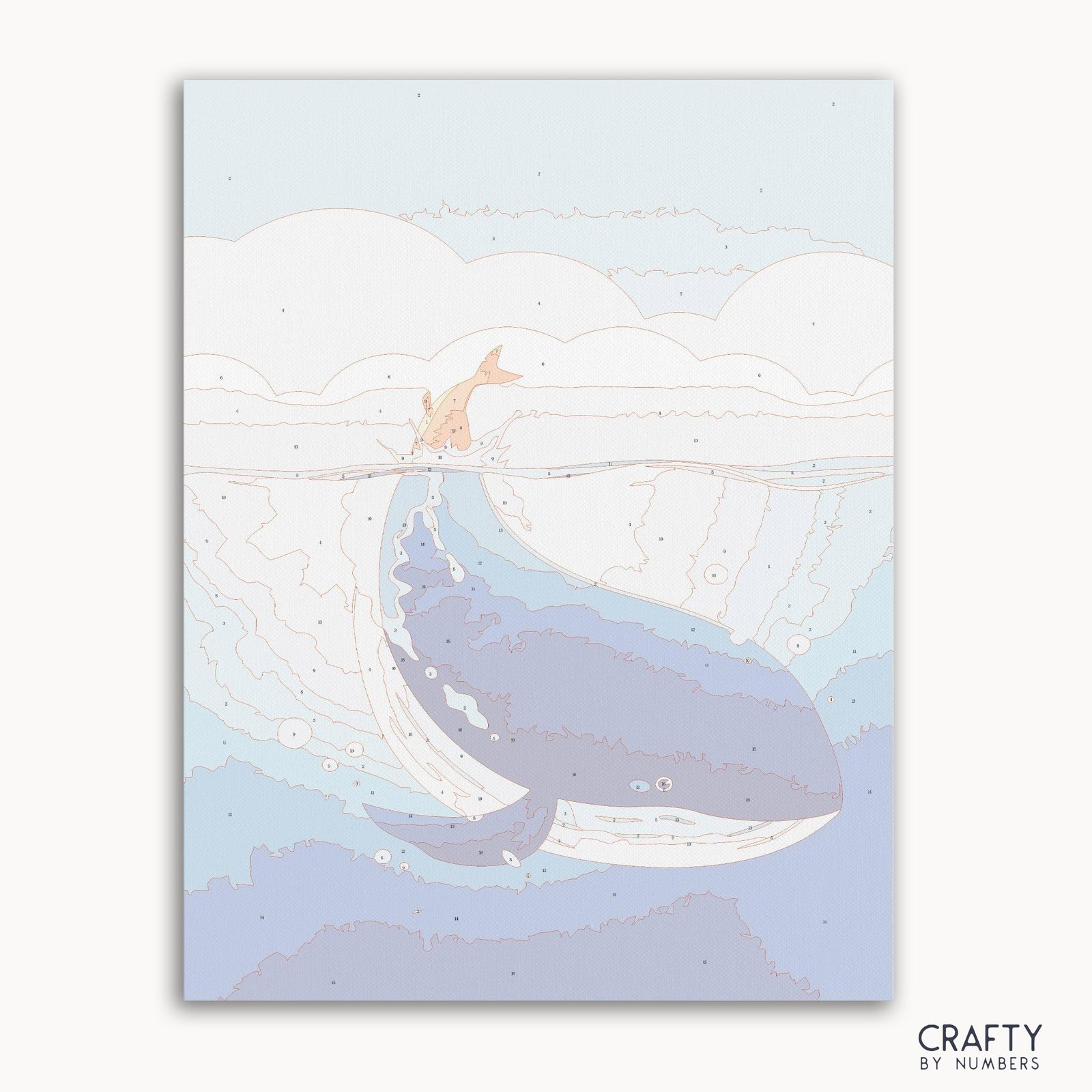 Orange Whale Tail paint by numbers kit with numbered canvas and paints